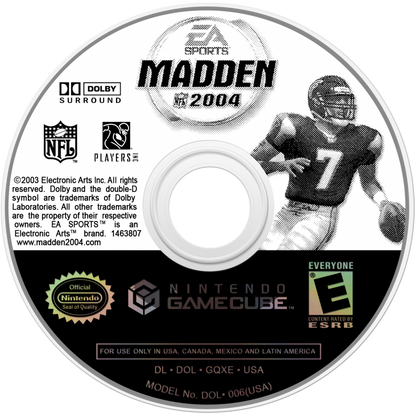 Madden NFL 2004 disc for GameCube (GC) sports football video game
