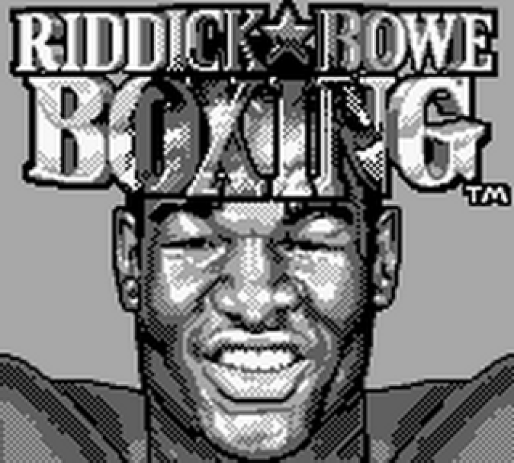 Riddick Bowe Boxing Nintendo Game Boy GB video game featuring boxing sports gameplay professional heavyweight boxing matches Riddick Bowe fighter character punch combinations defensive blocking dodging counterattacks knockout challenges championship bouts and classic Nintendo handheld sports gaming retro video game collection collectible gaming appeal gameplay
