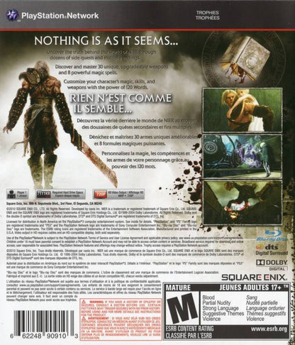 Nier retro PlayStation 3 video game Nier action RPG fantasy sci fi adventure emotional storytelling hack and slash combat console title PlayStation 3 release back of case