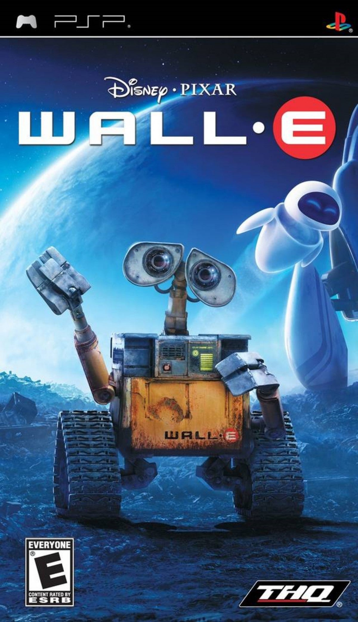 Disney Pixar WALL-E UMD disc for the PlayStation Portable featuring action platformer gameplay with puzzle solving elements as players control WALL-E and EVE across levels inspired by the film with exploration missions and family friendly mechanics front cover