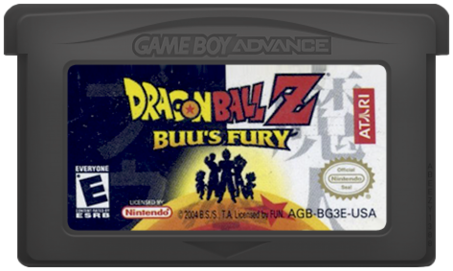 Dragon Ball Z Buu’s Fury Game Boy Advance cartridge for retro video game featuring action RPG gameplay, fast paced martial arts combat, iconic Dragon Ball Z characters, story based progression through the Buu saga, special attacks and transformations, and portable handheld fighting adventure on GBA system