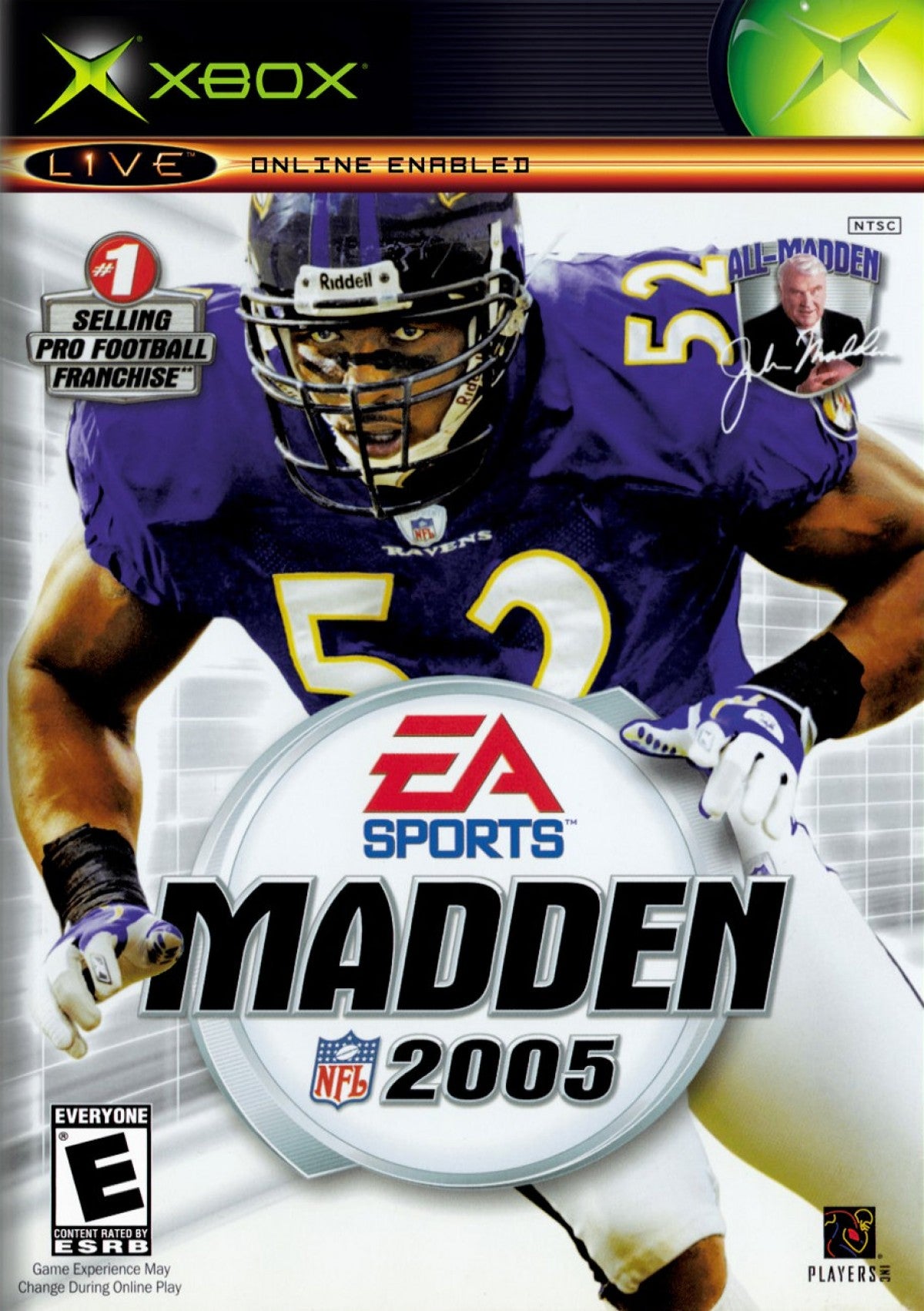 Madden NFL 2005 Xbox for football sports video game fans featuring NFL teams and players Franchise Mode online multiplayer enhanced defensive controls realistic gameplay season management competitive matches classic EA Sports action collectible gaming appeal front cover art