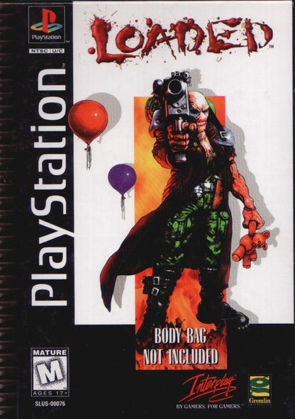 Loaded PS1 PlayStation 1 top down shooter action game dark humor arcade combat multiplayer retro video game cover art long box edition