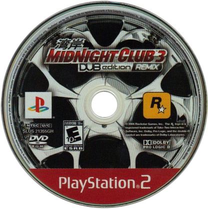 Midnight Club 3 DUB Edition Remix Greatest Hits treet racing game for PlayStation 2 disc 