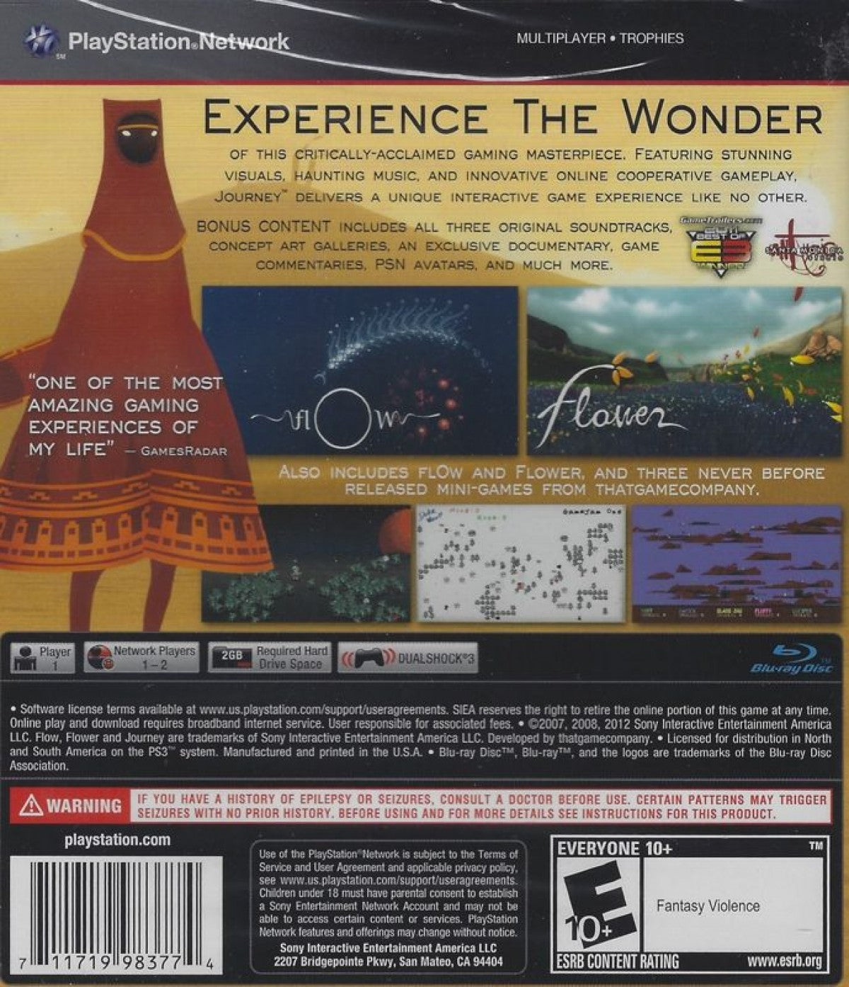 Journey [Collector's Edition] back cover art for PlayStation 3 (PS3) video game. 