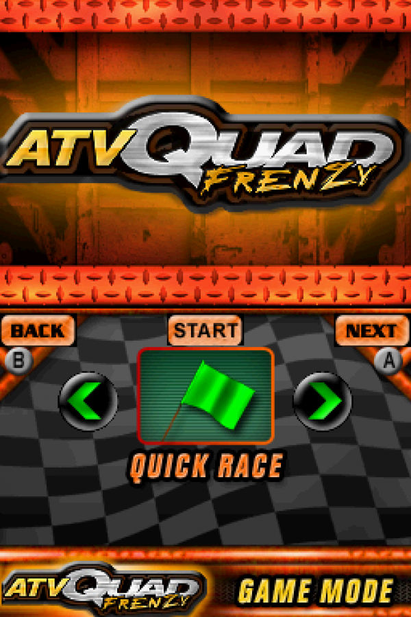 ATV Quad Frenzy start screen for Nintendo DS (DS) off-road racing video game 
