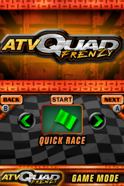 ATV Quad Frenzy start screen for Nintendo DS (DS) off-road racing video game 