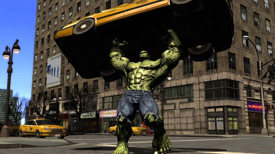 The Incredible Hulk PS2 Sony PlayStation 2 action adventure game Marvel superhero open world destruction combat Bruce Banner Hulk gameplay smashing city free roam missions third person action PlayStation 2 software video game title gameplay