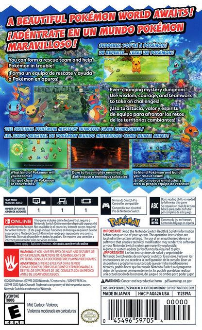 Pokémon Mystery Dungeon Rescue Team DX Nintendo Switch for role playing adventure video game fans featuring dungeon crawling gameplay turn based battles procedurally generated dungeons Pokémon team building rescue missions colorful graphics cooperative strategy and heartwarming storytelling collectible gaming appeal back cover art