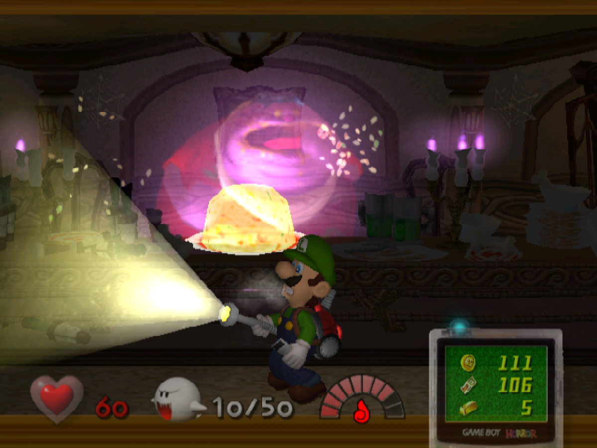 Luigi's Mansion gameplay for GameCube (GC) action-adventure horror video game