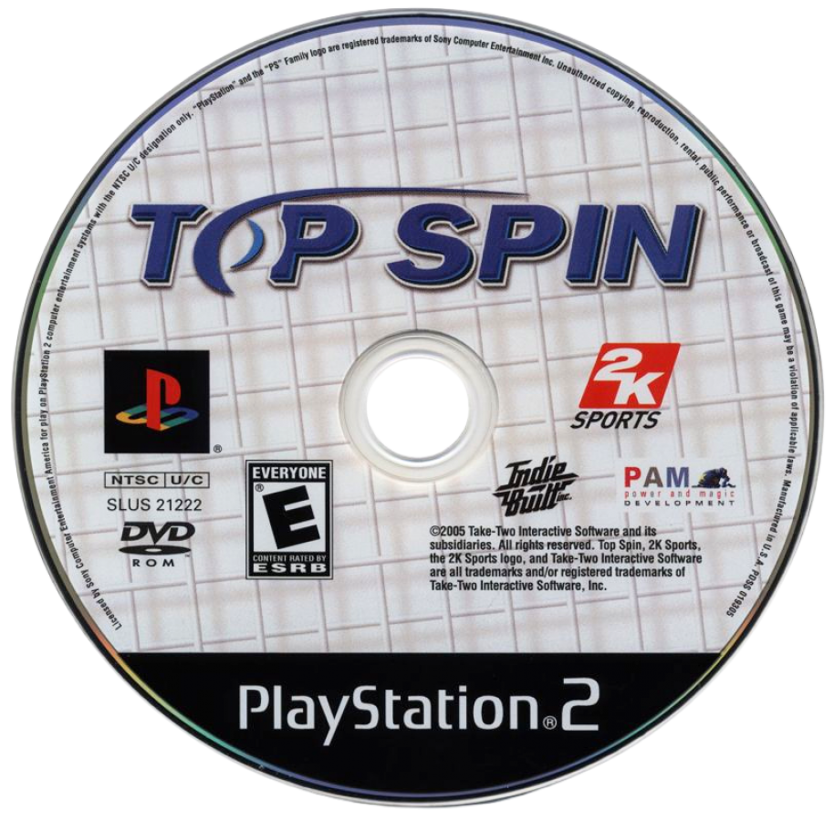 Top Spin – PlayStation 2 (PS2) video game disc, tennis sports simulation.