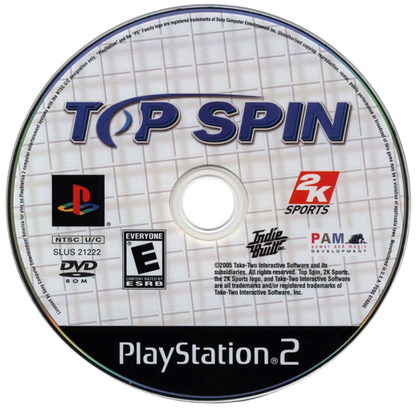 Top Spin – PlayStation 2 (PS2) video game disc, tennis sports simulation.