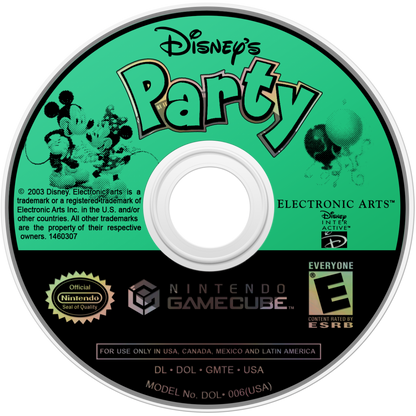 Disneys Party for GameCube featuring family friendly board game style mini games with Disney characters disc