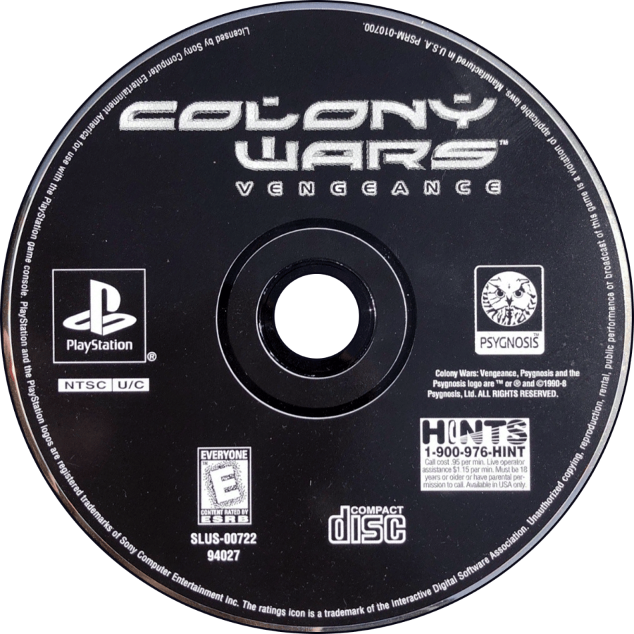 Colony Wars: Vengeance retro sci-fi space combat shooter game for PlayStation 1 (PS1) disc