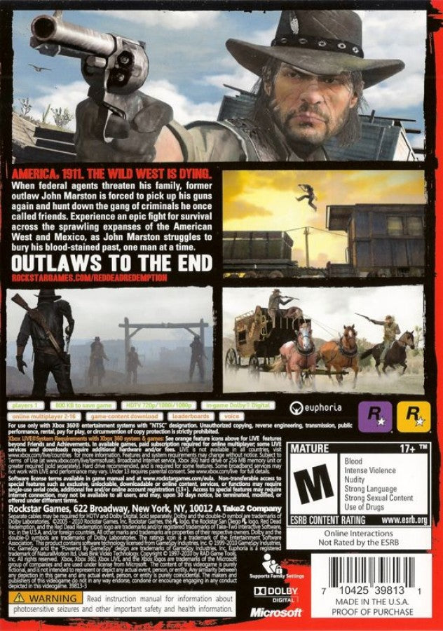 Red Dead Redemption back cover art for Xbox 360 (X360) video game 