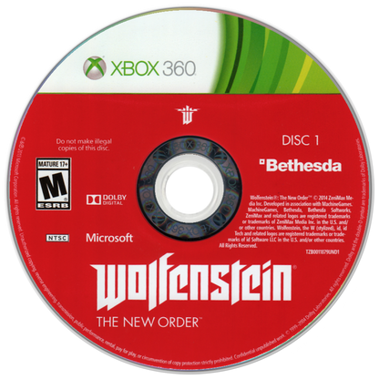 Retro Wolfenstein The New Order Xbox 360 inspired design featuring alternate history first person shooter aesthetic vintage HD era resistance warfare Nazi occupied dystopia intense gunplay cinematic action stealth shooter atmosphere nostalgic Bethesda FPS presentation disc 1