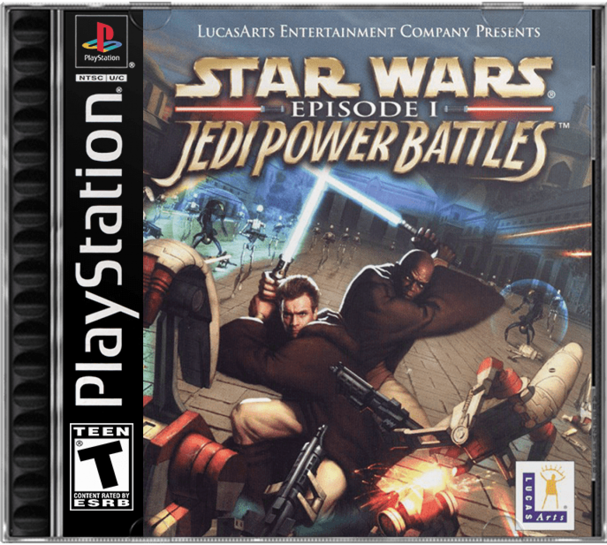 Star Wars Episode I Jedi Power Battles PlayStation 1 arcade action fighting game playable Jedi characters light saber combat cover art