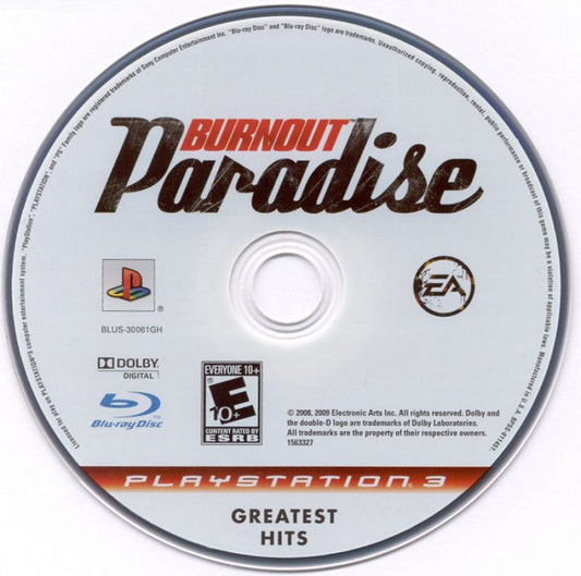 Burnout Paradise Greatest Hits retro PlayStation 3 video game Burnout Paradise open world racing high speed crashes arcade driving multiplayer action console title PlayStation 3 release disc
