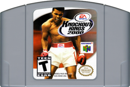 Knockout Kings 2000 game for the Nintendo 64 featuring boxing simulation gameplay with licensed fighters career mode training systems and realistic boxing matches including exhibition and championship bouts in a complete in box retail release format cartridge