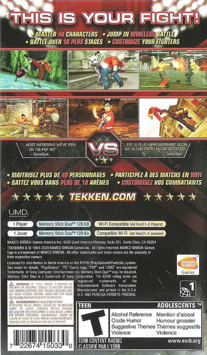 Tekken 6 back of case for PlayStation Portable (PSP) 3D fighting game