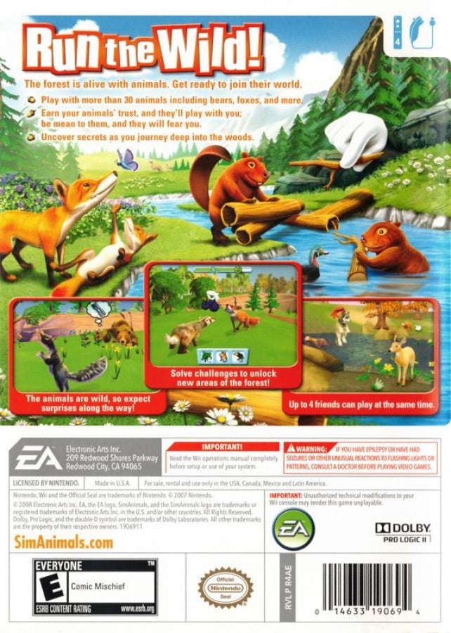 SimAnimals – Nintendo Wii (Wii) animal life simulation adventure video game back of case