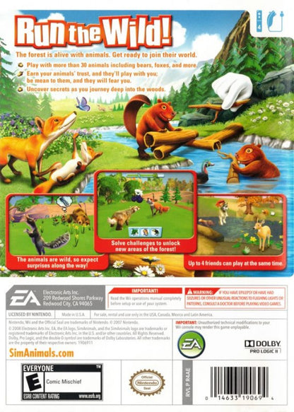 SimAnimals – Nintendo Wii (Wii) animal life simulation adventure video game back of case