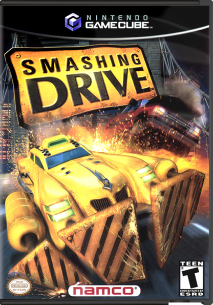 Smashing Drive cover art for GameCube game featuring high-speed arcade racing action and destructive city driving gameplay