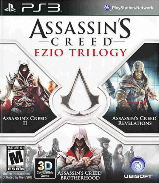 Assassin’s Creed Ezio Trilogy PS3 featuring three classic adventures of Ezio Auditore in Renaissance Italy collection front cover