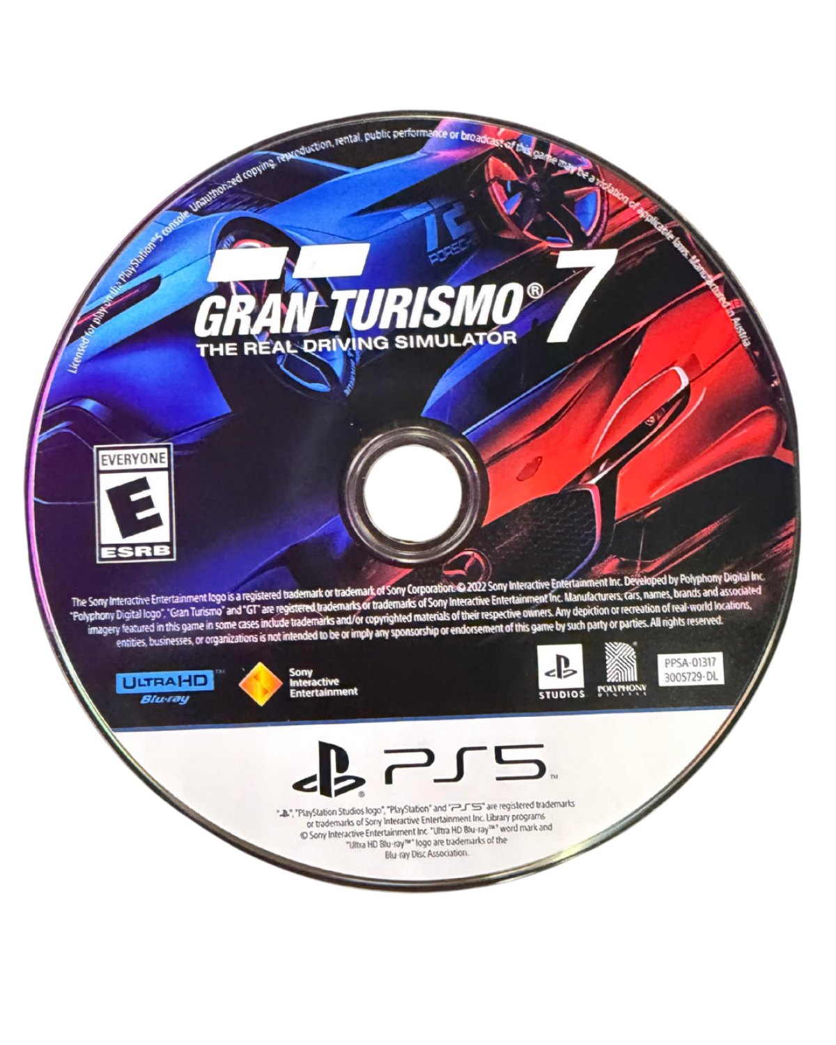 Gran Turismo 7 PS5 game featuring realistic racing simulation, extensive car collection, and stunning graphics optimized for PlayStation 5 disc