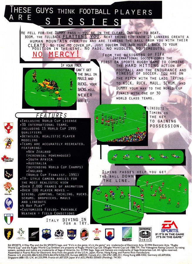 Rugby World Cup 95 back cover art for Sega Genesis (GEN) video game