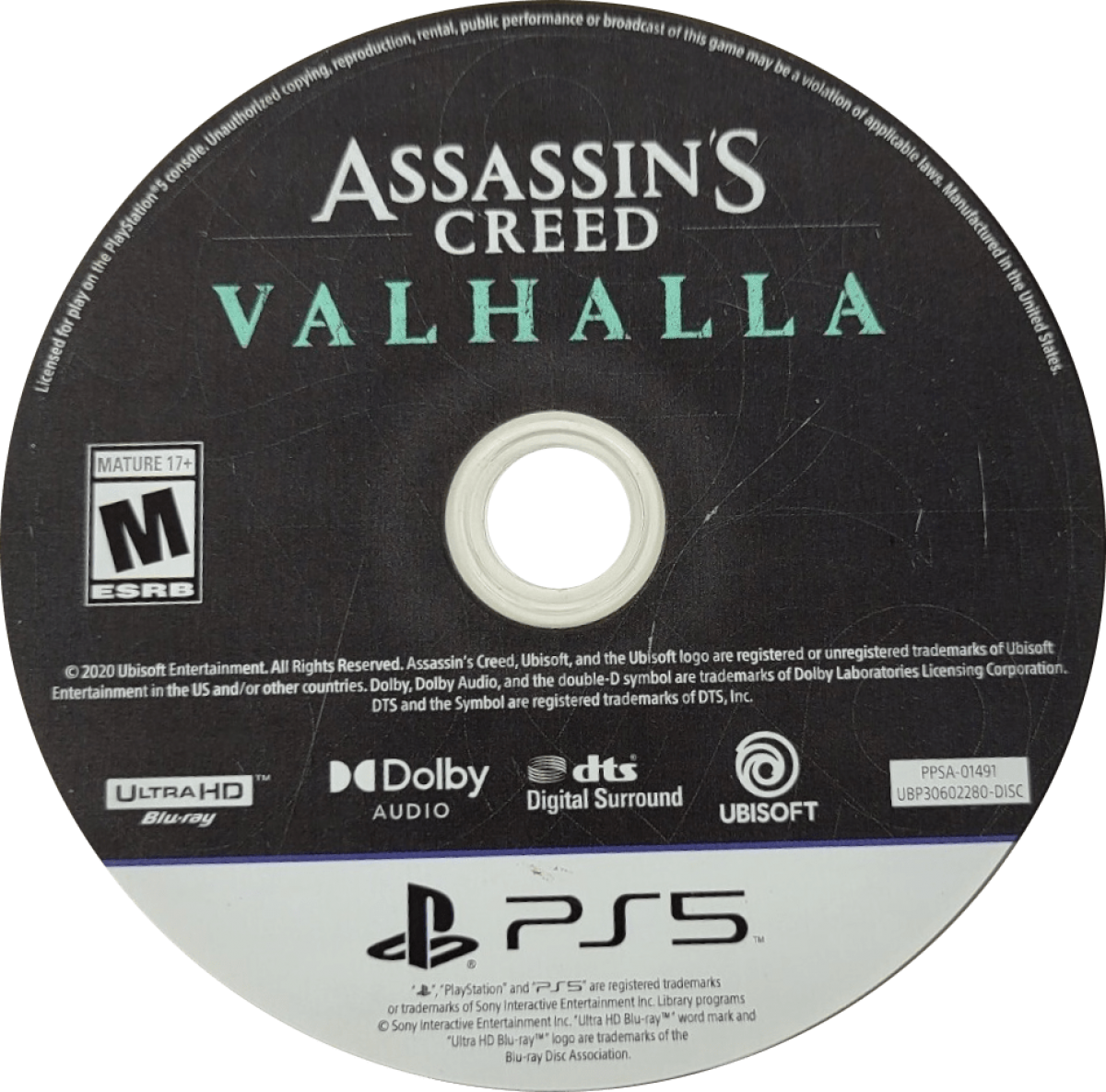 Assassins Creed Valhalla disc for PlayStation 5 action RPG game