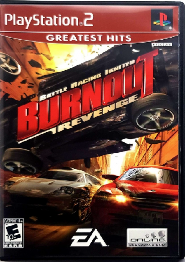 Burnout Revenge Greatest Hits for PlayStation 2 with high-speed racing and vehicular crash action cover art