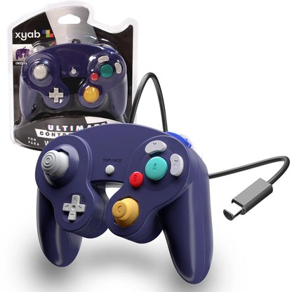 XYAB brand indigo Nintendo GameCube wired controller retro gaming accessory