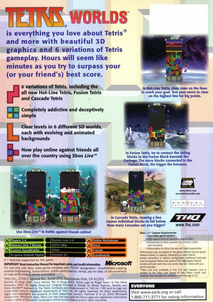 Tetris Worlds back cover art for Xbox (XBOX) video gameplay