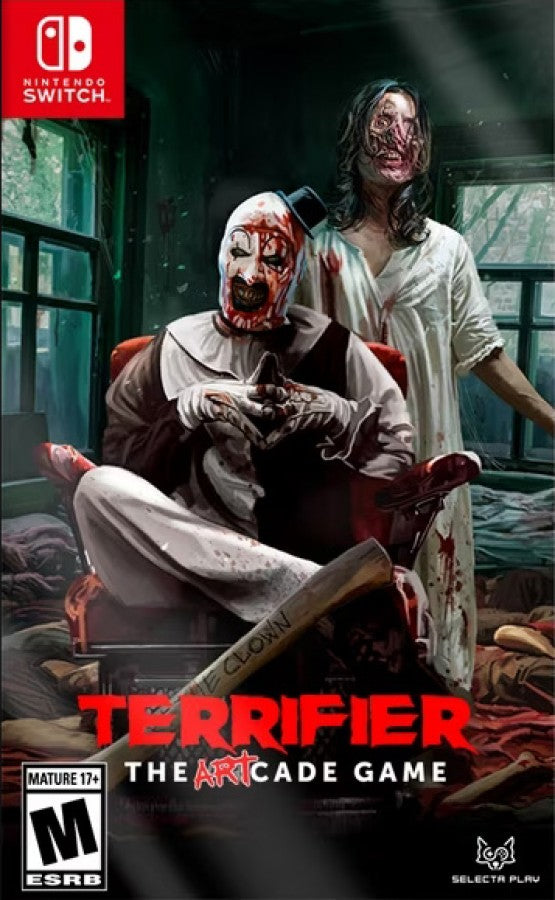Terrifier The ARTcade Game Nintendo Switch for video game enthusiasts featuring side scrolling beat em up gameplay retro inspired pixel art brutal arcade action cooperative multiplayer horror themed levels Art the Clown and collectible gaming appeal front cover