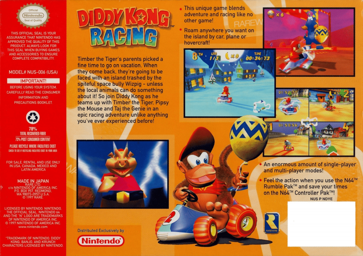 Diddy Kong Racing  back cover art for Nintendo 64 (N64) video game