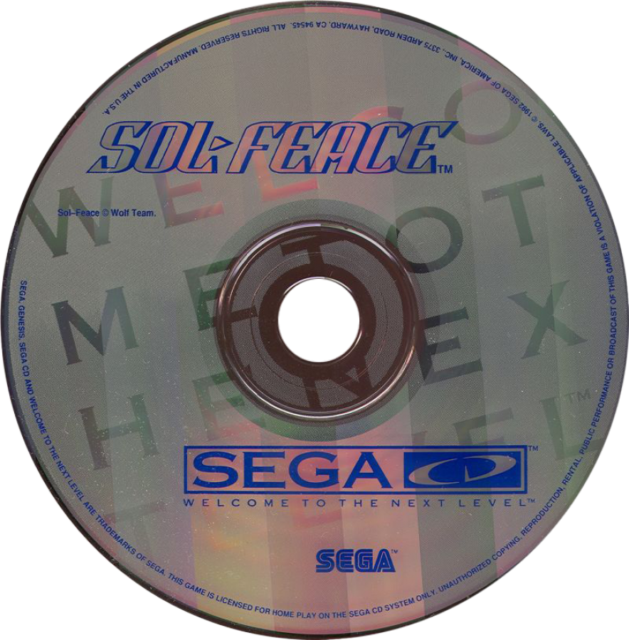 Sol-Feace Sega CD shoot em up video game featuring fast-paced space combat futuristic spacecraft intense enemy waves powerful weapons boss battles scrolling action challenging stages and classic Sega CD gameplay collectible retro gaming appeal game disc