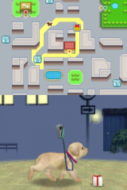 Nintendogs Lab and Friends Nintendo DS video game, pet simulation, virtual dog care and training, family-friendly handheld console title gameplay screenshot