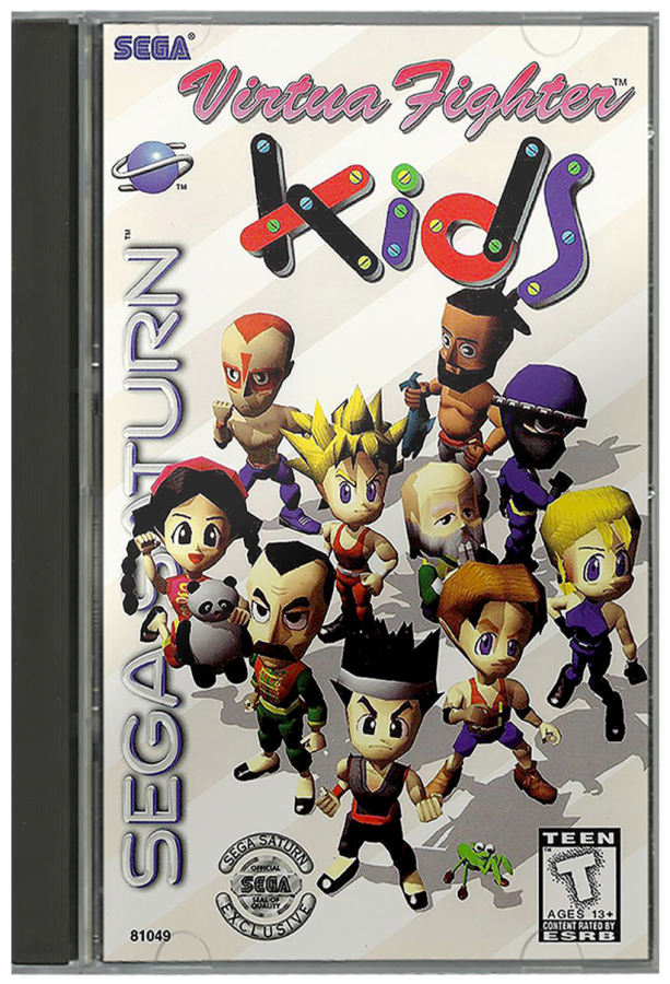Virtua Fighter Kids Sega Saturn 3D fighting game super deformed chibi versions of Virtua Fighter characters arcade combat simplified mechanics Sega AM2 versus battles retro gaming Sega Saturn software video game title cover art