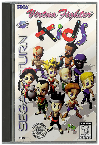 Virtua Fighter Kids Sega Saturn 3D fighting game super deformed chibi versions of Virtua Fighter characters arcade combat simplified mechanics Sega AM2 versus battles retro gaming Sega Saturn software video game title cover art