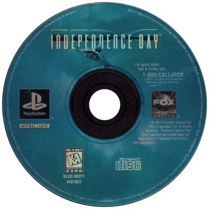 Independence Day PlayStation 1 PS1 third-person action flight combat video game based on the 1996 film alien invasion scenario aircraft dogfighting missions piloting F/A-18 Hornet AV-8B Harrier disc ar