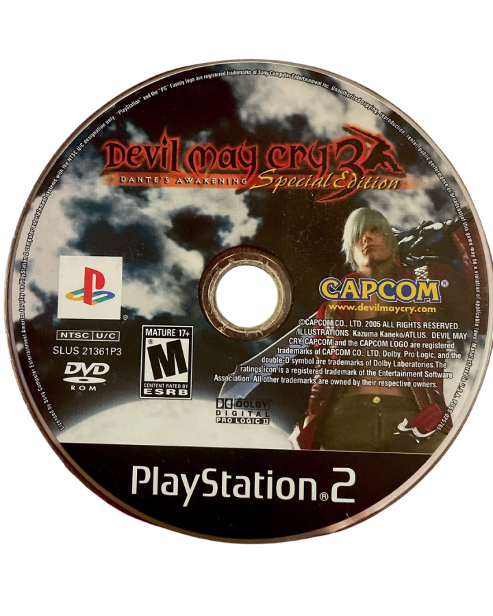 Devil May Cry 3 Special Edition for PlayStation 2 action hack and slash game featuring Dante intense combat combos multiple playable characters and story driven gothic adventure disc