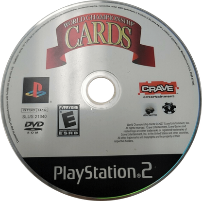 World Championship Cards PlayStation 2 card game compilation featuring classic games poker solitaire bridge hearts spades euchre cribbage multiplayer modes Casino Magic license disc