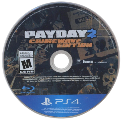 Payday 2: Crimewave – PlayStation 4 (PS4) video game disc, cooperative first-person shooter