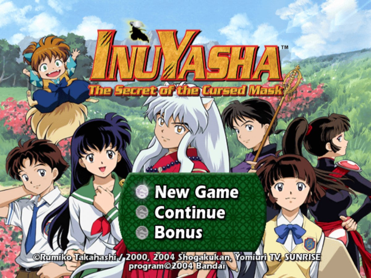 Inuyasha: The Secret of the Cursed Mask game select screen for PlayStation 2 (PS2) video game