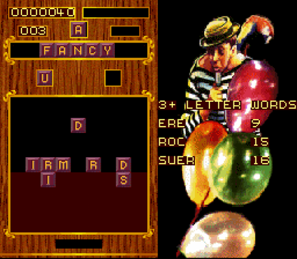 Wordtris for Super Nintendo Entertainment System with word-forming puzzle gameplay theme screenshot