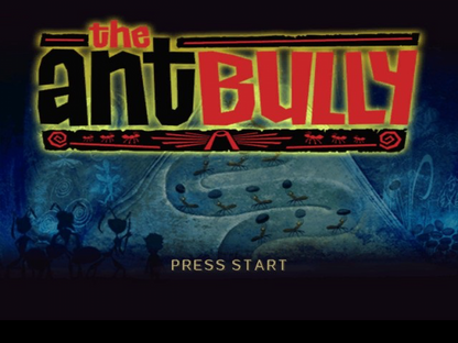 Title screen for The Ant Bully GameCube game featuring family-friendly action adventure gameplay based on the animated film