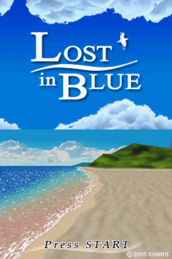 Lost in Blue start screen for Nintendo DS (DS) survival adventure video game