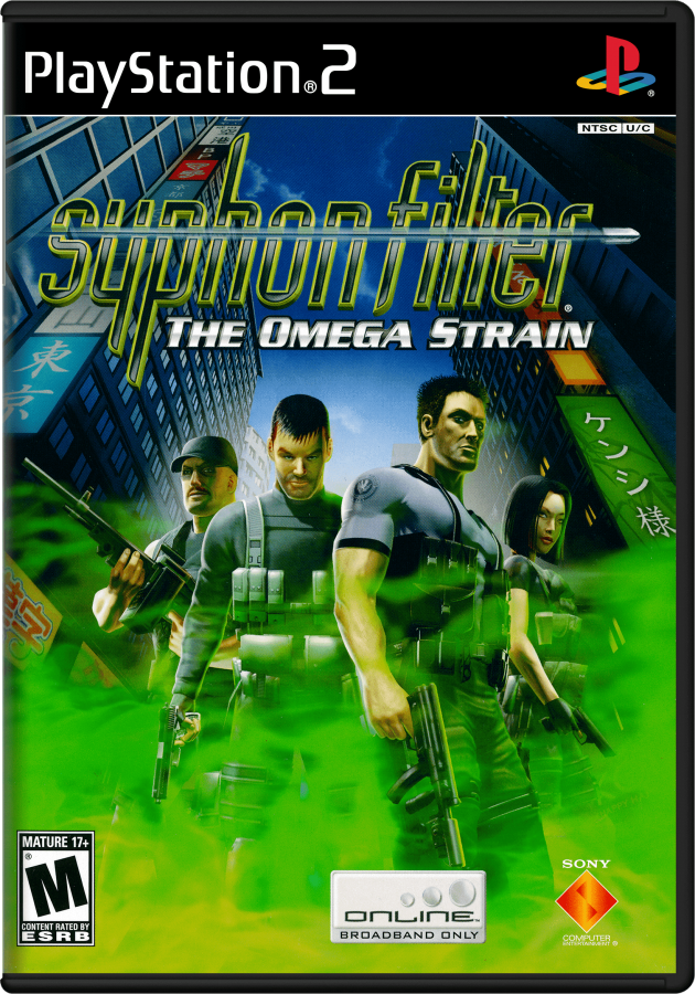 Syphon Filter: The Omega Strain – PlayStation 2 (PS2) video game cover image, tactical third-person shooter.