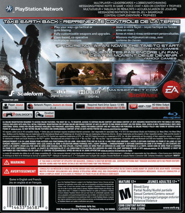 Mass Effect 3 back cover art for PlayStation 3 (PS3) video game